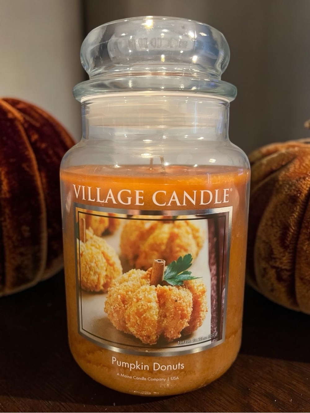Village Candle Pumpkin Donuts Large Jar Candle Two Wick 21.25 Oz NEW